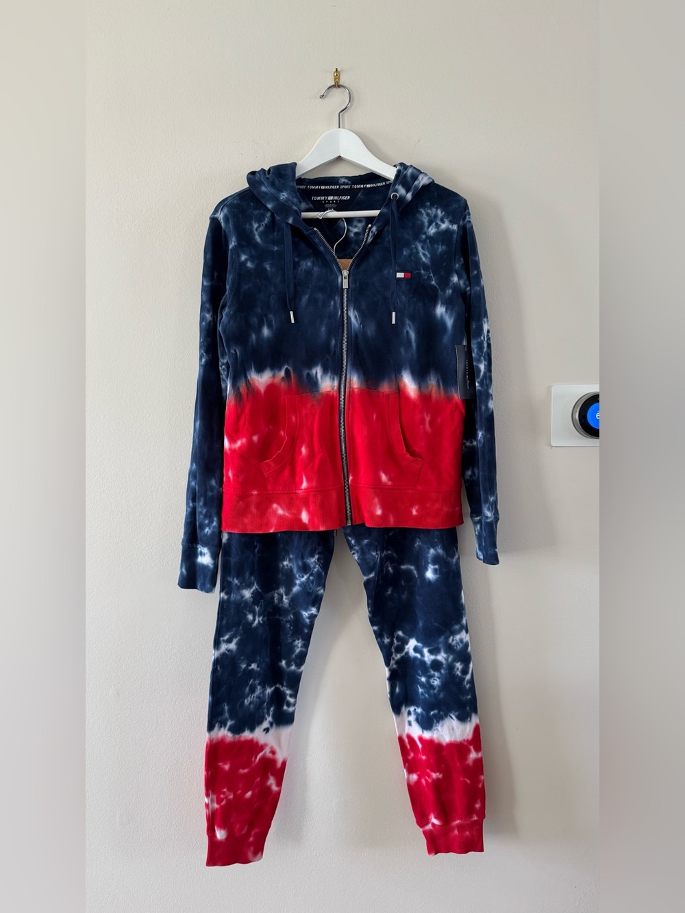 Tommy Hilfiger Sweat Set - Navy, Red & White Tie-Dye Zip Hoodie and Joggers